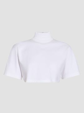 Alaïa Women's Turtleneck Cotton Jersey Crop T-Shirt