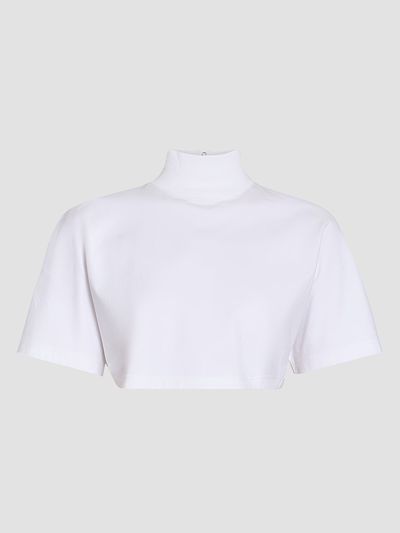 Alaïa Women's Turtleneck Cotton Jersey Crop T-Shirt