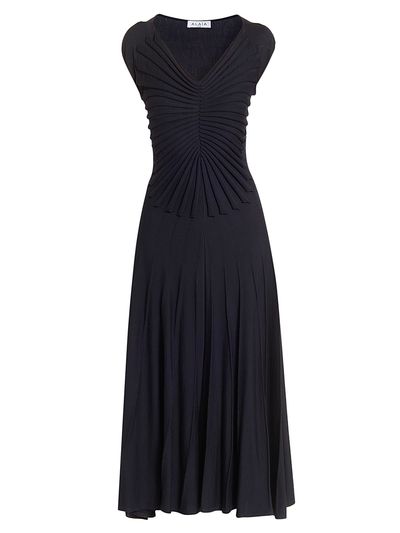 Alaïa Women's V Sculpt Pleated Wool Midi-Dress