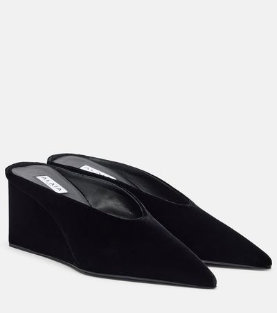 Alaia AlaÃ¯a Cube 75 velvet wedge mules
