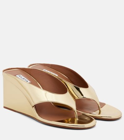 Alaia AlaÃ¯a Cube metallic wedge thong sandals