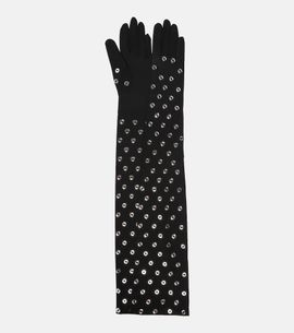 Alaia AlaÃ¯a Eyelet embellished jersey gloves