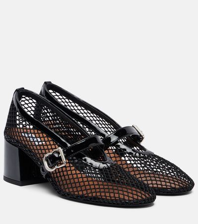 Alaia AlaÃ¯a Fishnet leather-trimmed Mary Jane pumps