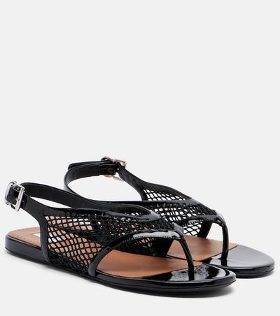 Alaia AlaÃ¯a Fishnet leather-trimmed thong sandals