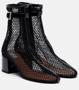 Alaia AlaÃ¯a Fishnet patent leather-trimmed ankle boots