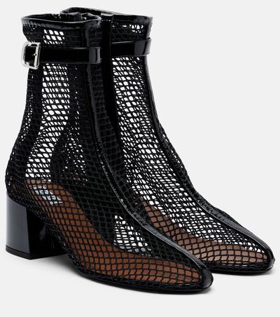 Alaia AlaÃ¯a Fishnet patent leather-trimmed ankle boots