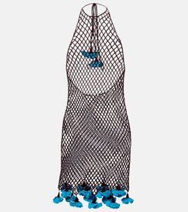 Alaia AlaÃ¯a Floral-appliquÃ© open-knit cotton minidress