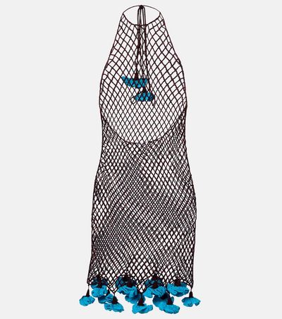 Alaia AlaÃ¯a Floral-appliquÃ© open-knit cotton minidress