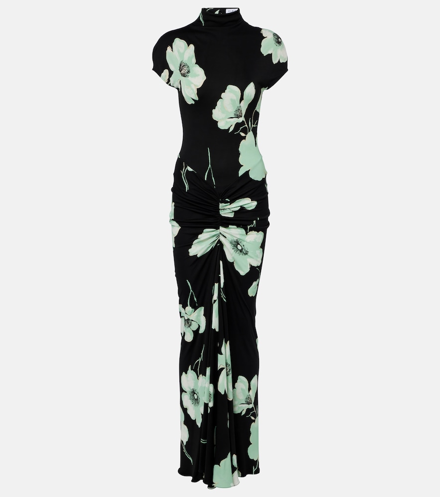 alaia flared ruched dress Alaa Ruched Jersey Midi Dress in Green