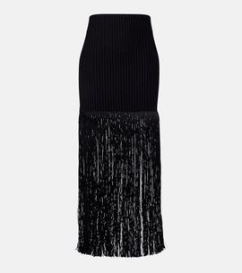 Alaia AlaÃ¯a Fringed ribbed-knit skirt