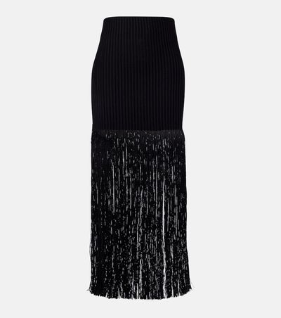 Alaia AlaÃ¯a Fringed ribbed-knit skirt
