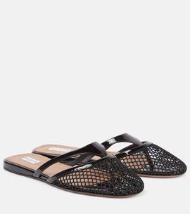 Alaia Alaïa Infradito fishnet leather-trimmed mules