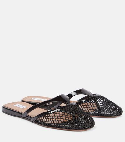 Alaia Alaïa Infradito fishnet leather-trimmed mules