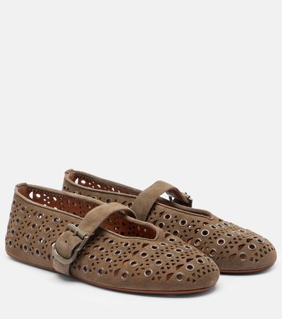 Alaia Alaïa La Ballerine suede Mary Jane flats