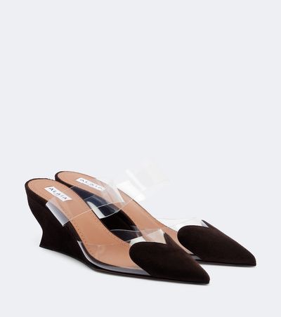 Alaia AlaÃ¯a Le CÅur suede wedge mules