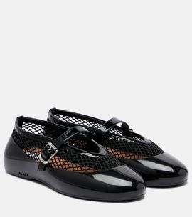 Alaia Alaïa Leather-trimmed fishnet ballet flats