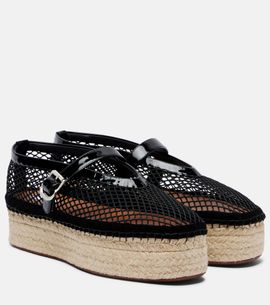 Alaia AlaÃ¯a Leather-trimmed fishnet espadrilles