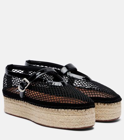 Alaia AlaÃ¯a Leather-trimmed fishnet espadrilles