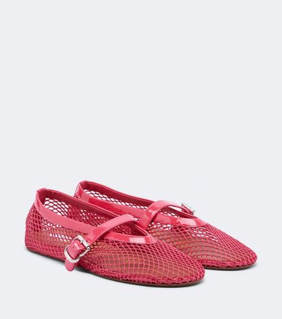 Alaia Alaïa Leather-trimmed fishnet Mary Jane flats