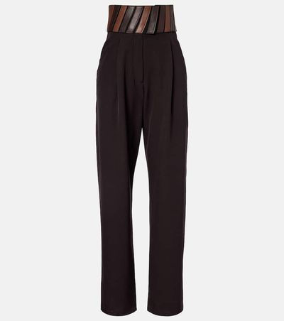 Alaia AlaÃ¯a Leather-trimmed wool straight pants