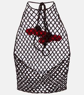 Alaia AlaÃ¯a Open-knit halterneck cotton top