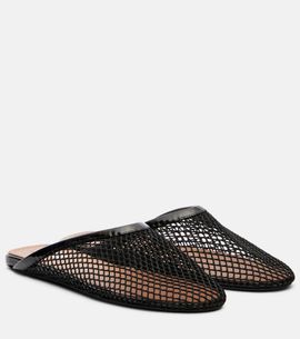 Alaia Alaïa Patent leather-trimmed fishnet mules