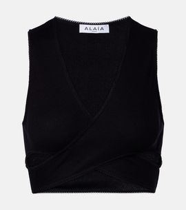 Alaia AlaÃ¯a Ribbed-knit jersey crop top