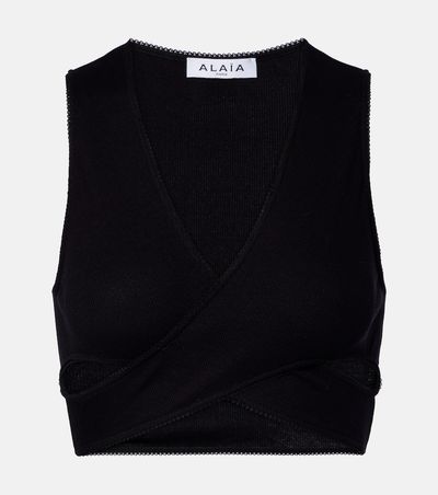 Alaia AlaÃ¯a Ribbed-knit jersey crop top