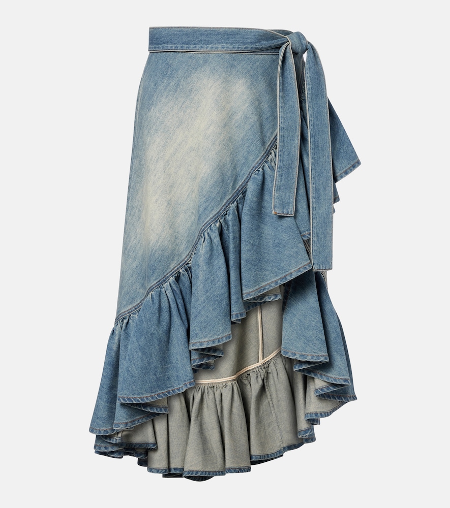 Alaia AlaÃ¯a Ruffled denim wrap skirt