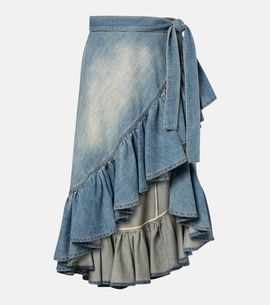 Alaia AlaÃ¯a Ruffled denim wrap skirt