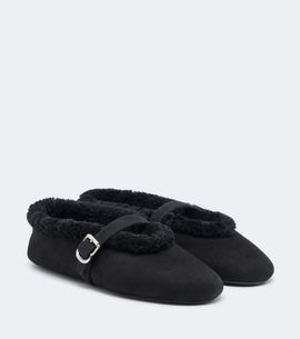 Alaia Alaïa Shearling-trimmed suede Mary Jane flats