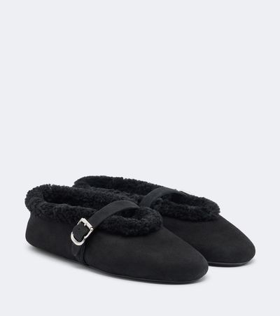 Alaia Alaïa Shearling-trimmed suede Mary Jane flats