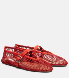 Alaia Alaïa Suede-trimmed fishnet ballet flats