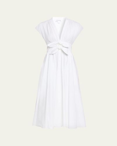 ALAIA Belted Cotton Poplin Midi Dress