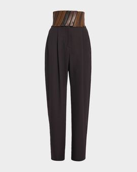 ALAIA Belted Wool Gabardine Pants