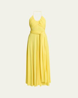 ALAIA Crossover Wrap Jersey Halter Maxi Dress
