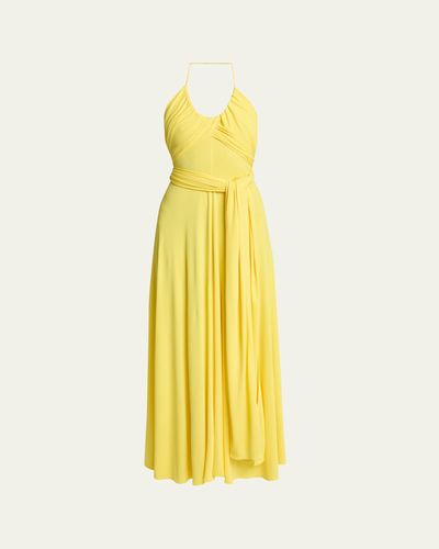 ALAIA Crossover Wrap Jersey Halter Maxi Dress