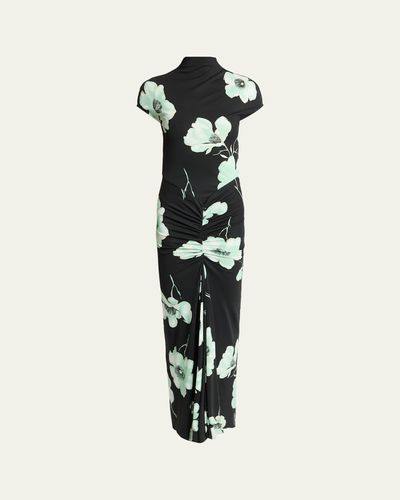 ALAIA Draped Floral-Print Jersey Maxi Dress