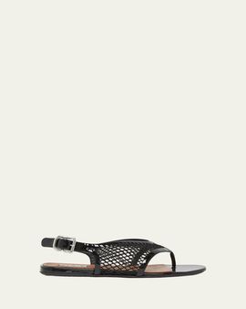 ALAIA Fishnet Patent Leather Flat Thong Sandals