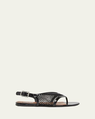 ALAIA Fishnet Patent Leather Flat Thong Sandals