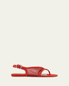 ALAIA Fishnet Suede Flat Thong Sandals