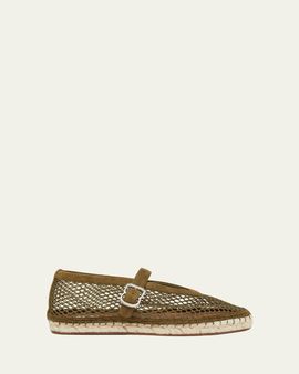 ALAIA Fishnet Suede Mary Jane Espadrilles