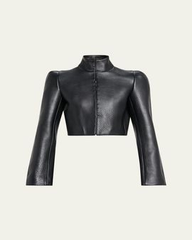 ALAIA High-Neck Crop Leather Jacket