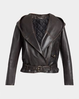 ALAIA Leather Hooded Biker Jacket