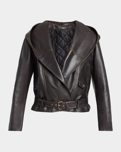 ALAIA Leather Hooded Biker Jacket