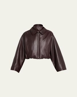 ALAIA Leather Layered Crop Bomber Jacket