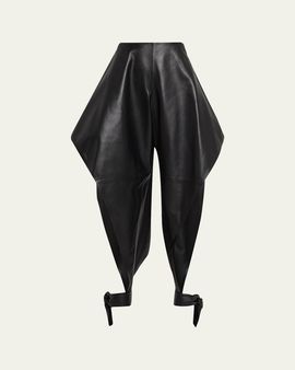 ALAIA Leather Pointed Ruffle Ankle-Tie Pants
