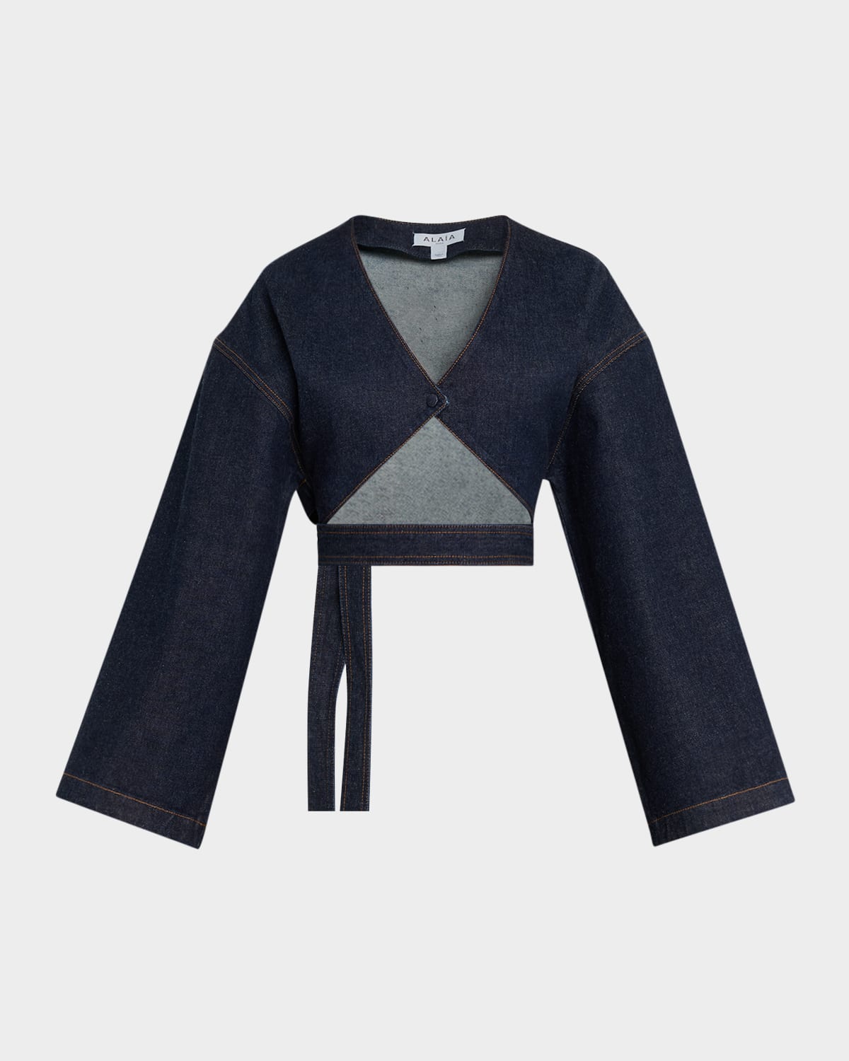 ALAIA Long-Sleeve Denim Crop Wrap Top