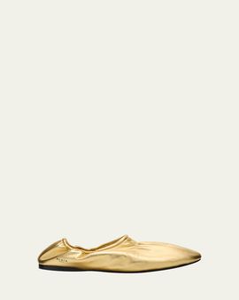 ALAIA Metallic Laminated Leather Ballerina Flats