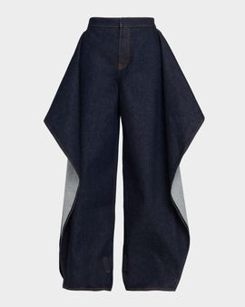 ALAIA Ruffle Flap Wide-Leg Denim Pants